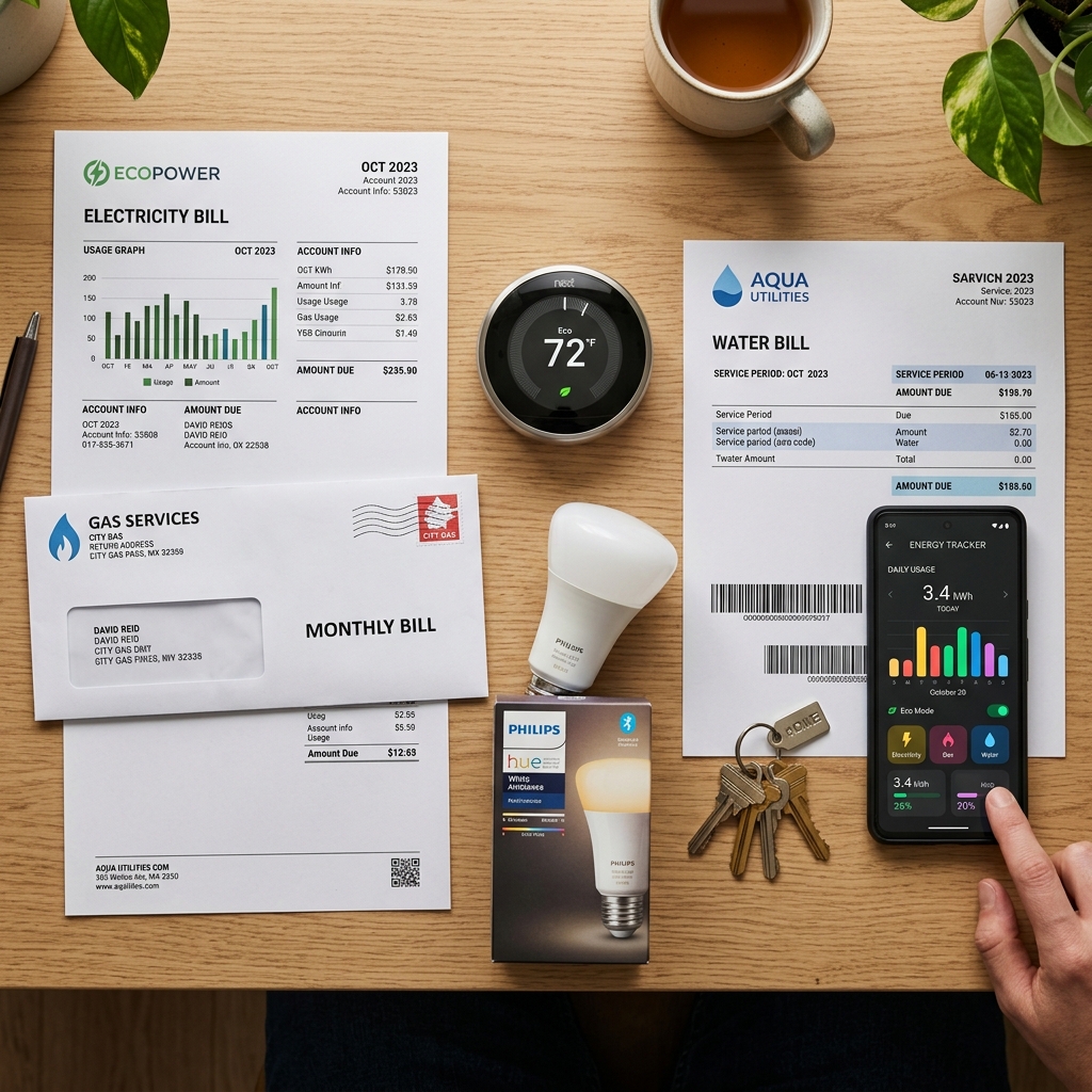 Gas, electric and water utility bill documents used as proof of residence and address verification